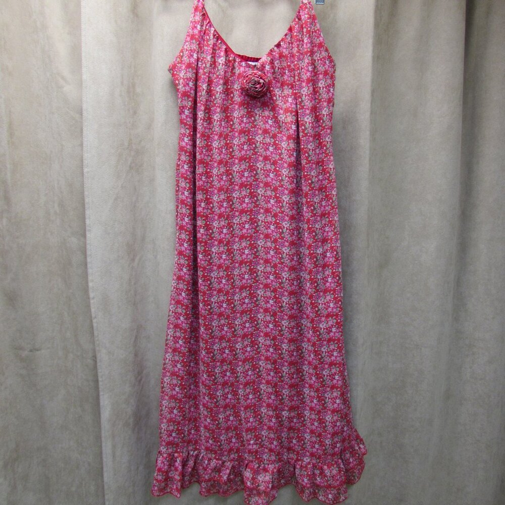 Mimi Chica Red Floral Dress Ruffle Hem/Rosette/Gold Threading